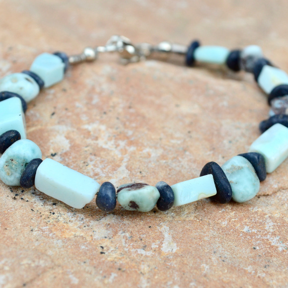 Conceptual Subculture Jewelry - Larimar Sapphire Opal Sterling Silver Bracelet 925